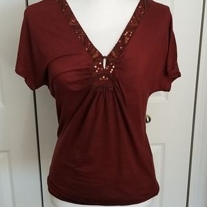 BANANA REPUBLIC BEADED V NECK TOP